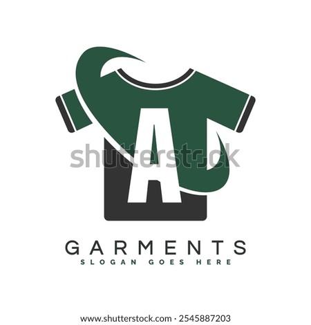 Letter A T-Shirt Logo with round Concept. Alphabet A garments moon face icon design