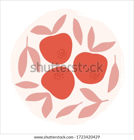 Flat apple hand drawn vector illustration. Ripe fruit, juicy organic food abstract drawing isolated on pastel beige background. Trendy home decor. Modern color print