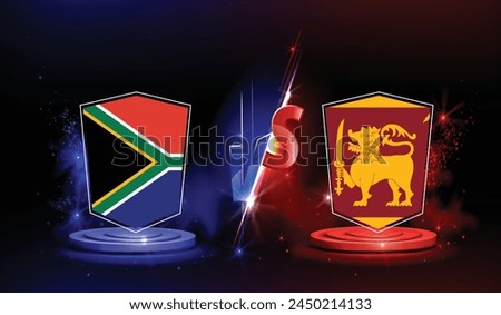 South africa vs Sri lanka International Cricket Match. Rival flags of both teams with badge shields. EPS Vector file