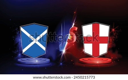 England vs Scotland  International Cricket Match. Rival flags of both teams with badge shields