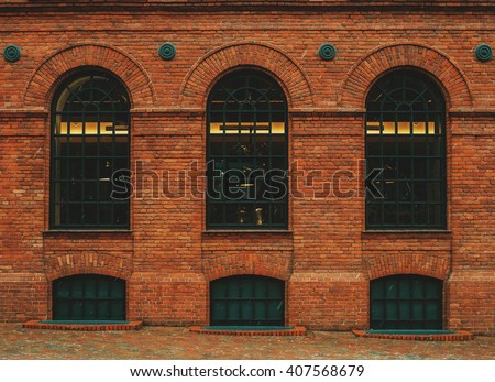 Similar – Image, Stock Photo Red brick facade with downpipe, door and ladder