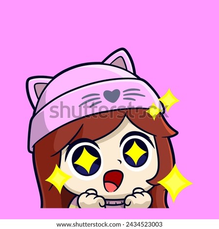 cute girl wears beanie hat feel amazed with sparkling eyes