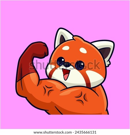 cute red panda flexing muscle emotes sticker cartoon vector illustration