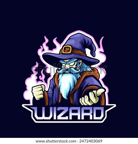 Epic Wizard Esport Logo with Flaming Background