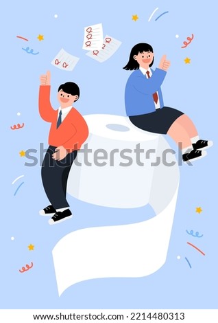 Vector illustration of high school students on toilet paper.