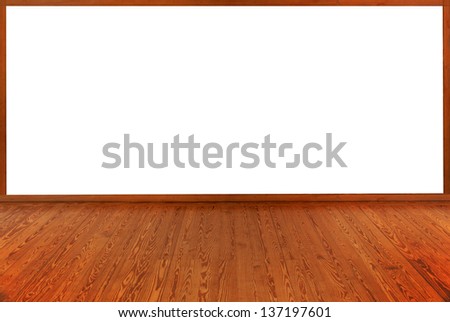 Gallery Interior with empty white wall and wooden floor