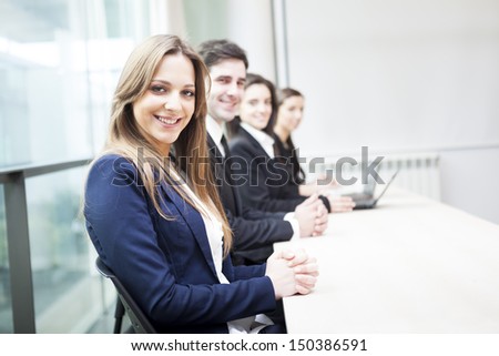 Successful group of business people at the office lined up