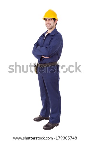 Full body portrait of a worker, isolated on white