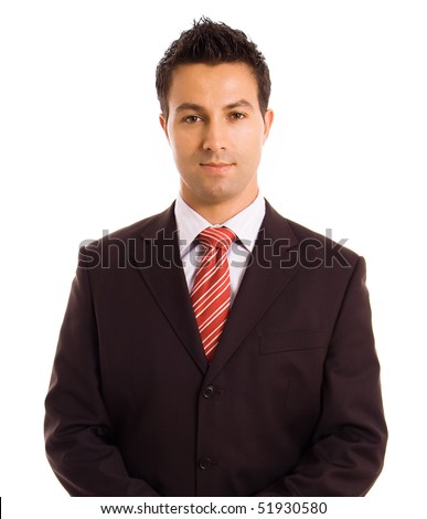 Young business man portrait in white background