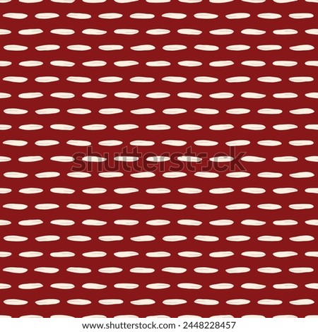 Vector seamless pattern background: Lazy Grains. Off-white seeds lying in minimalist rows on a dark red background. Part of Les Petites collection.