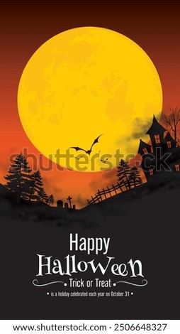 Spooky Halloween scene featuring a pumpkin-headed figure under a full moon, with bats, ghosts, and eerie purple background, perfect for Halloween decorations and designs.