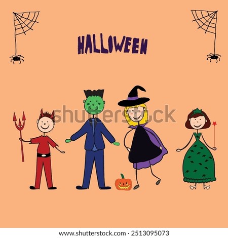 A family in Halloween costumes.