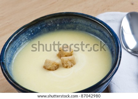 Soup cup mashed potatoes with blue