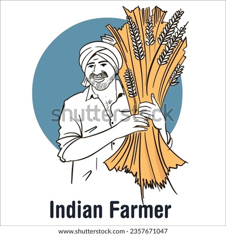 Illustration of the farmer. Indian farmer from village. Rural life.