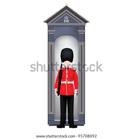 Beefeater soldier in guardhouse-London-symbols-very detailed iso
