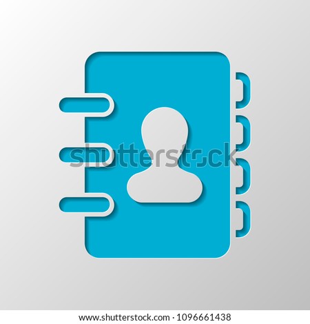 address book with person on cover. simple icon. Paper design. Cutted symbol with shadow