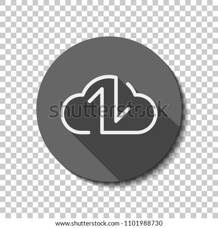 Data cloud icon. Backup, restore. Upload, download. Up and Down arrows. Linear, thin outline. flat icon, long shadow, circle, transparent grid. Badge or sticker style