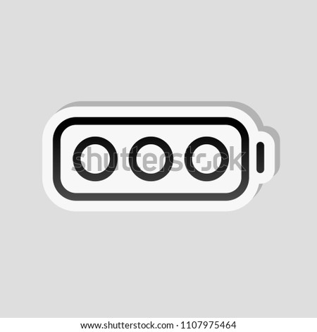 Simple empty battery, none level. Sticker style with white border and simple shadow on gray background