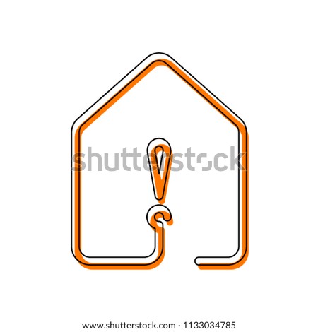 house with exclamation mark icon. line style. Isolated icon consisting of black thin contour and orange moved filling on different layers. White background