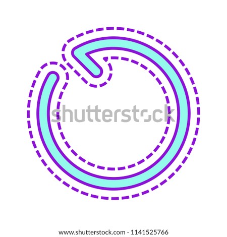 Simple arrow, update, reload, counterclockwise direction, backward. Navigation icon. Linear symbol with thin line. One line style. Colored sketch with dotted border on white background