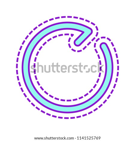 Simple arrow, update, reload, clockwise direction, forward. Navigation icon. Linear symbol with thin line. One line style. Colored sketch with dotted border on white background