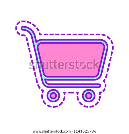 shopping cart icon. Simple linear icon with thin outline. Colored sketch with dotted border on white background