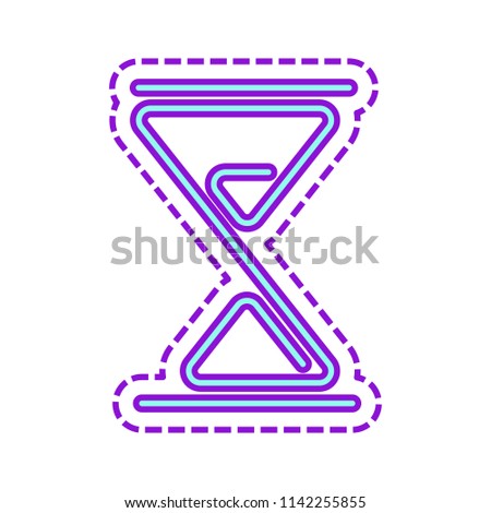 hourglass, one line, outline symbol. Colored sketch with dotted border on white background