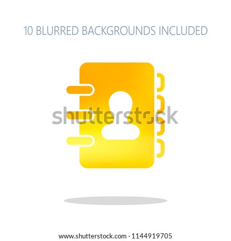 address book with person on cover. simple icon. Colorful logo concept with simple shadow on white. 10 different blurred backgrounds included