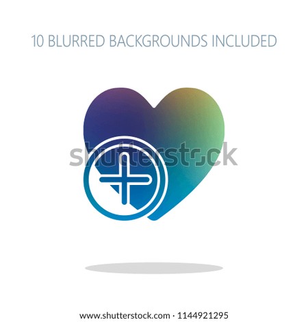 heart and plus. simple silhouette. Colorful logo concept with simple shadow on white. 10 different blurred backgrounds included