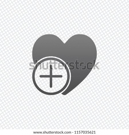 heart and plus. simple silhouette. On grid background