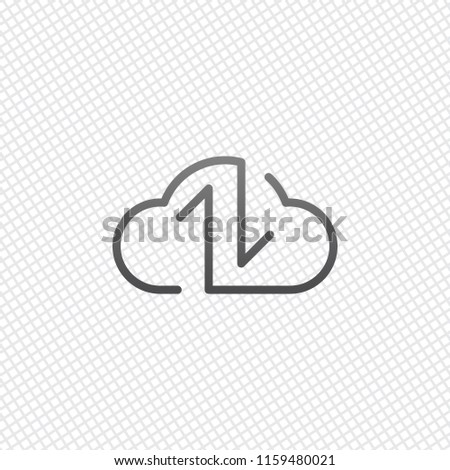 Data cloud icon. Backup, restore. Upload, download. Up and Down arrows. Linear, thin outline. On grid background