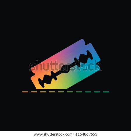 razor blade and cutting line. simple single icon. Rainbow color and dark background