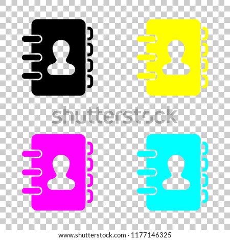 address book with person on cover. simple icon. Colored set of cmyk icons on transparent background