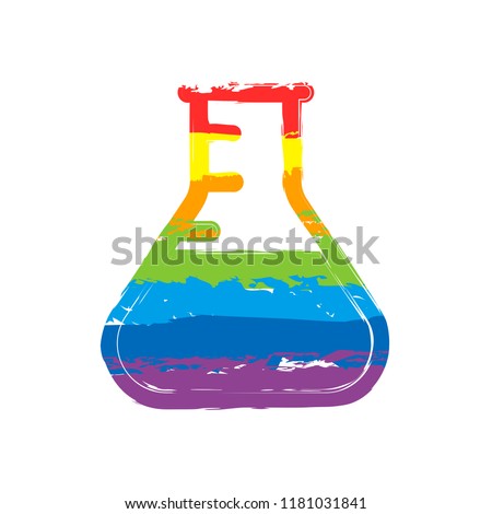 Medical test tube. simple silhouette. Drawing sign with LGBT style, seven colors of rainbow (red, orange, yellow, green, blue, indigo, violet