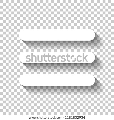 Hamburger menu. Web icon. White icon with shadow on transparent background