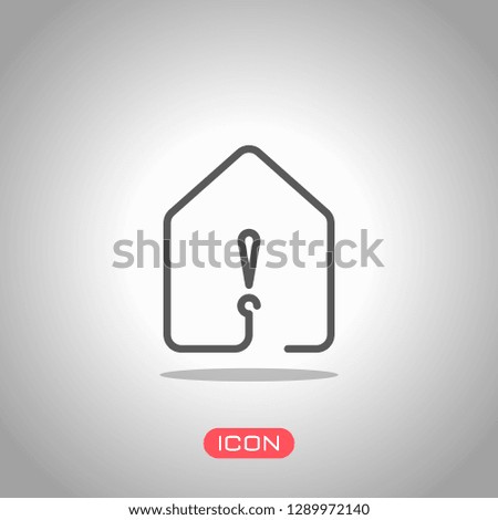 house with exclamation mark icon. line style. Icon under spotlight. Gray background