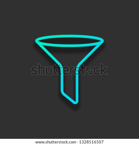 funnel or filter, linear outline icon. Colorful logo concept with soft shadow on dark background. Icon color of azure ocean