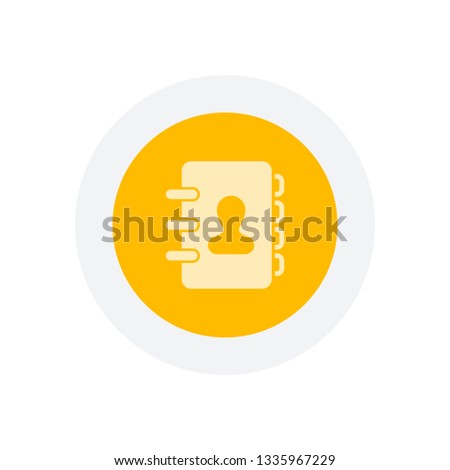 address book with person on cover. simple icon. Icon in colored circle with gray bold border. Web button, modern flat design