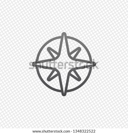 Wind rose, compass with star, outline linear icon. On grid background