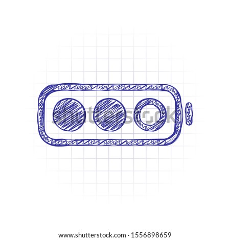 Simple battery, half level. Hand drawn sketched picture with scribble fill. Blue ink. Doodle on white background