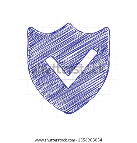 protection success. simple icon. Hand drawn sketched picture with scribble fill. Blue ink. Doodle on white background