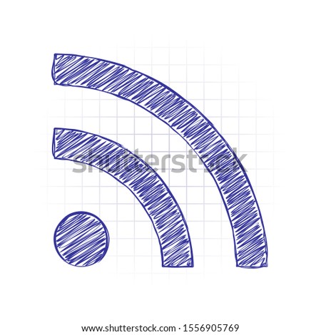 RSS icon. Hand drawn sketched picture with scribble fill. Blue ink. Doodle on white background