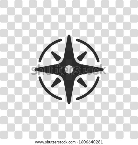 Wind rose, compass with star, icon. Black symbol on transparency grid