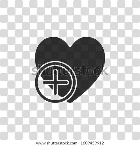 heart and plus. simple silhouette. Black symbol on transparency grid