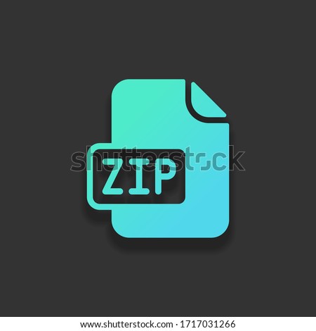 Computer file, zip archive symbol. Colorful logo concept with soft shadow on dark background. Icon color of azure ocean