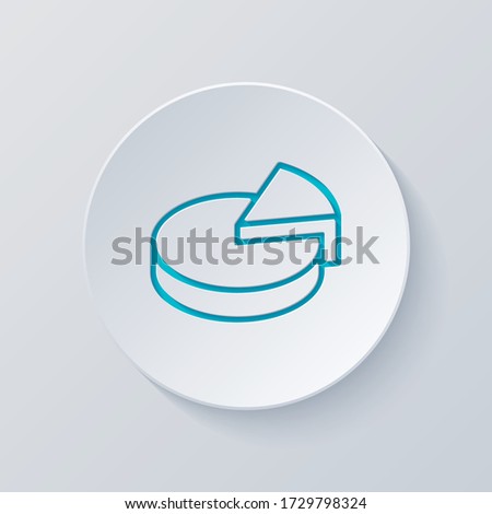 Pie chart, 3d symbol, circle diagram, outline design. Cut circle with gray and blue layers. Paper style
