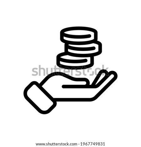 Hand and money, giving a cash, simple icon. Black linear icon with editable stroke on white background