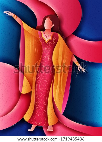 Vector design of Saudi Woman performing Khaleegy dance of Saudi Arabia