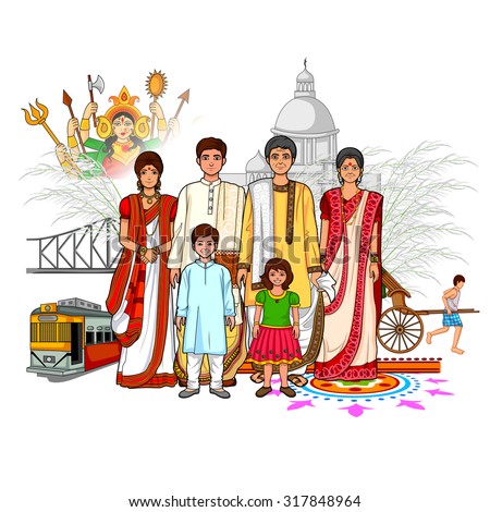 Vector Design Of Bengali Family Showing Culture Of West Bengal, India ...