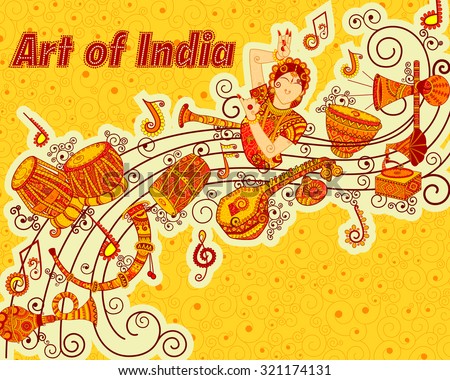 Vector design of art and music of India in Indian art style